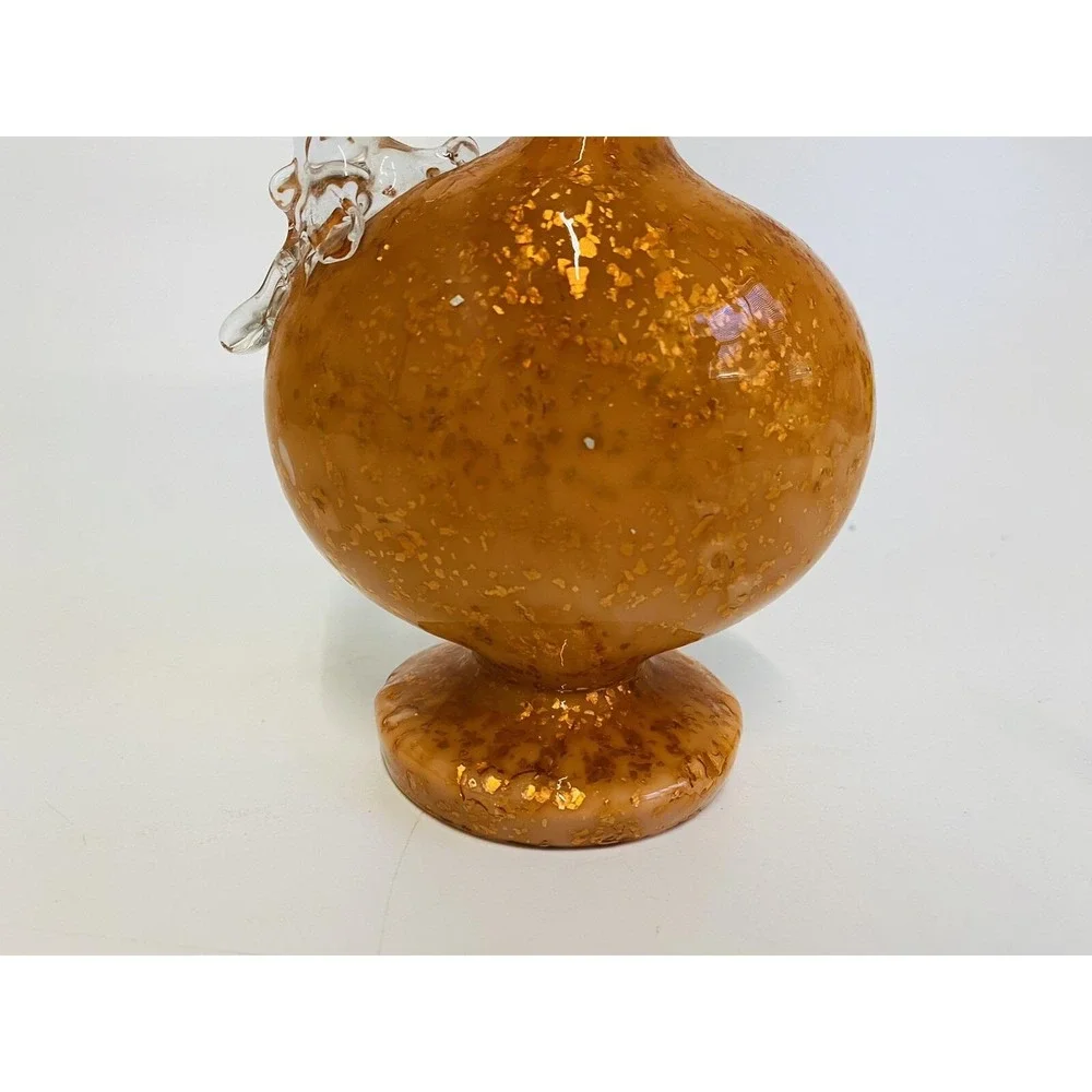 Vintage Orange Gold Aventurine Art Glass Decanter Murano‎ Style Ruffled Cruet